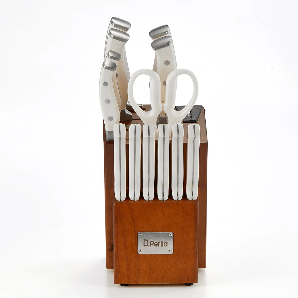 D.Perlla Knife Set, 14 Pcs Kitchen Knives Set with Built-in Sharpener, Stainless Steel Knife Set with Block - USA MEGA SHOP