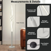 Spiral LED floor lamp with straight stable post, weighted round base, foot switch control