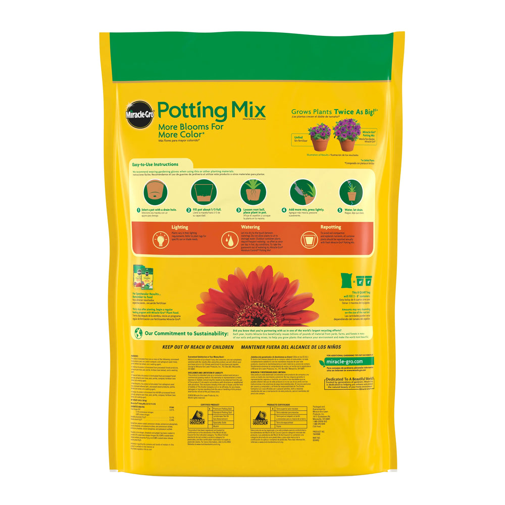 Miracle-Gro Potting Mix, For Indoor or Outdoor Potted Plants, Flowers, Shrubs, 8 qt. - USA MEGA SHOP