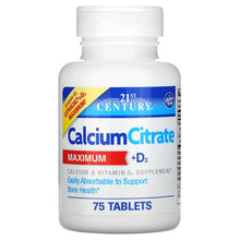 Calcium citrate + D3 supplement bottle, front label, 75 tablets