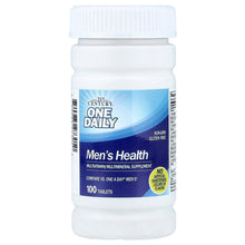 Men's health supplement bottle, white cap, blue label, 100 tablets.