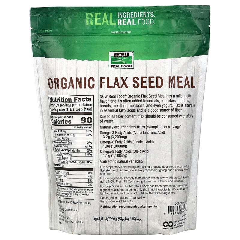 NOW Foods, Real Food, Organic Flax Seed Meal, 12 oz (340 g)