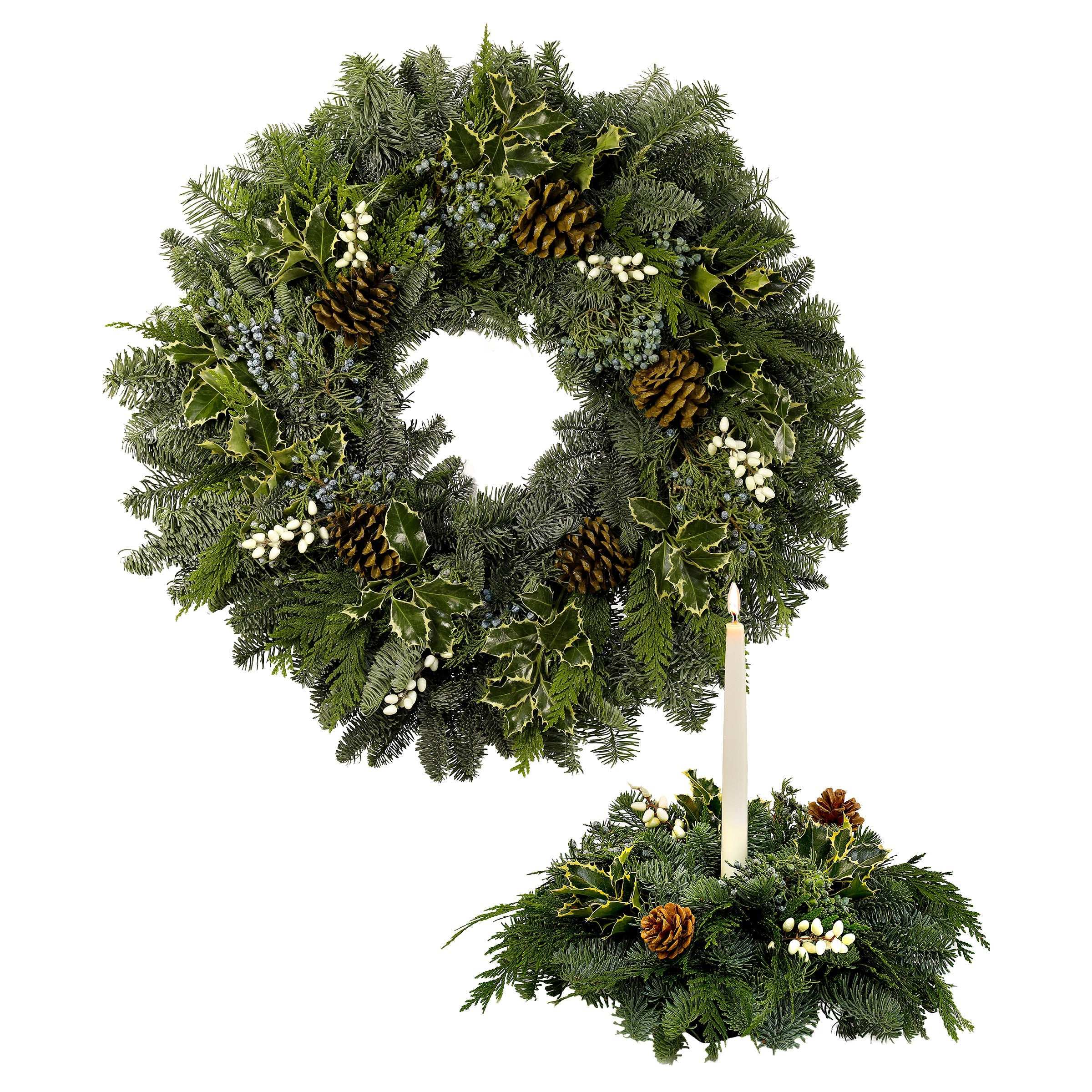 22" Fresh Holly Wreath & Centerpiece