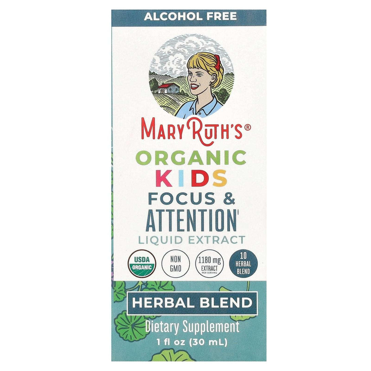 MaryRuth's, Organic Kids Focus & Attention Liquid Extract, Alcohol Free, 1,180 mg, 1 fl oz (30 ml) - USA MEGA SHOP