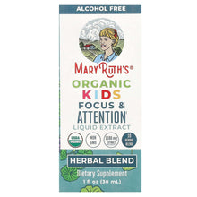 MaryRuth's Organic Kids Focus & Attention alcohol-free liquid extract bottle label