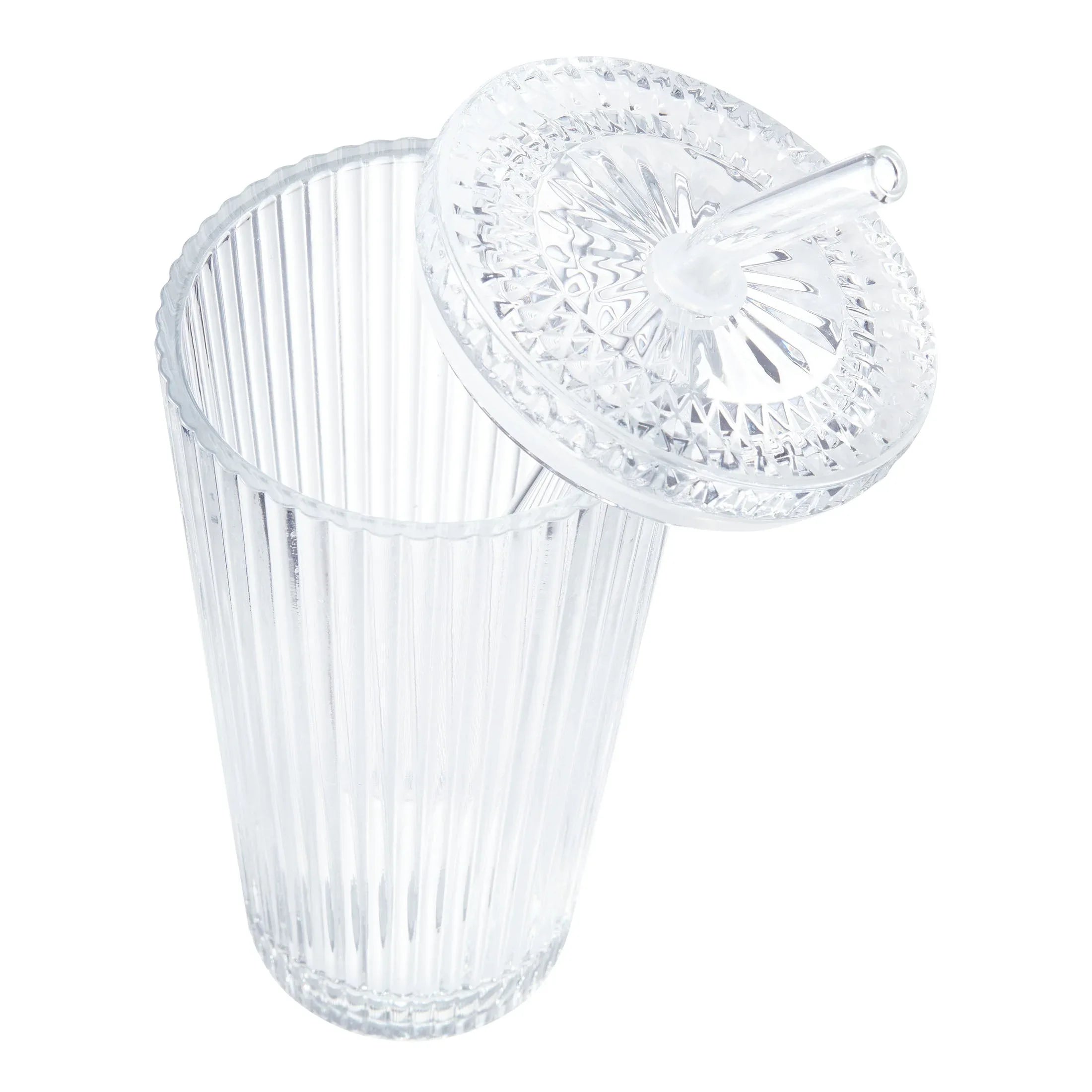 Better Homes & Gardens Glass 21oz Tumbler Ribbed with Glass Lid and Straw - USA MEGA SHOP