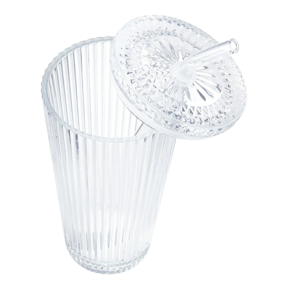 Better Homes & Gardens Glass 21oz Tumbler Ribbed with Glass Lid and Straw - USA MEGA SHOP