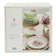Ceramic dinnerware set gift box showing stacked plates and floral rose pattern graphics