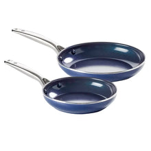 Non-stick frypan set: two blue pans with silver handles