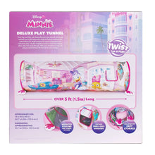 Play tunnel tent box back with size chart and feature icons