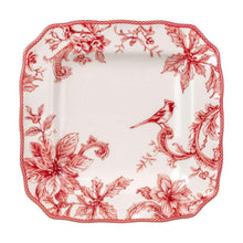Square dinner plate with red bird and poinsettia floral print