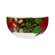 Decorative dinner bowl with poinsettia, holly leaves, and berry pattern
