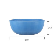 Blue plastic dinner bowl with etched checkered texture, round
