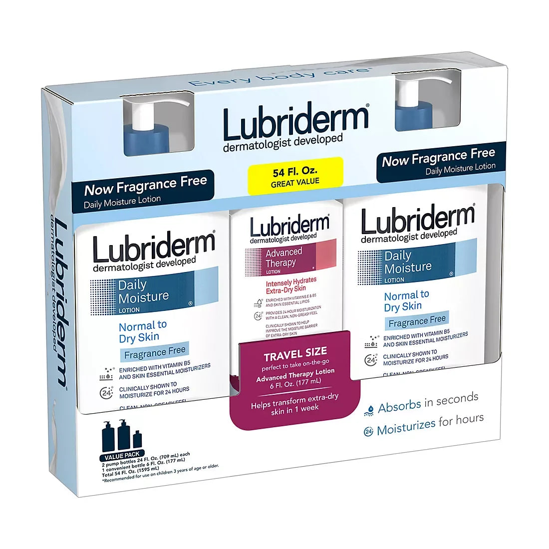 Lubriderm Daily Moisture Unscented & Advanced Therapy Lotion, 3 pk. - USA MEGA SHOP