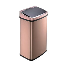 Gold stainless steel sensor trash can with black-trimmed, domed open lid