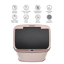 Gold stainless steel sensor trash can with closed lid and control panel