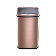 Gold stainless steel sensor trash can with closed domed lid and black base