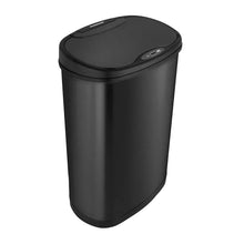 Black stainless steel sensor trash can with hinged lid and top control panel