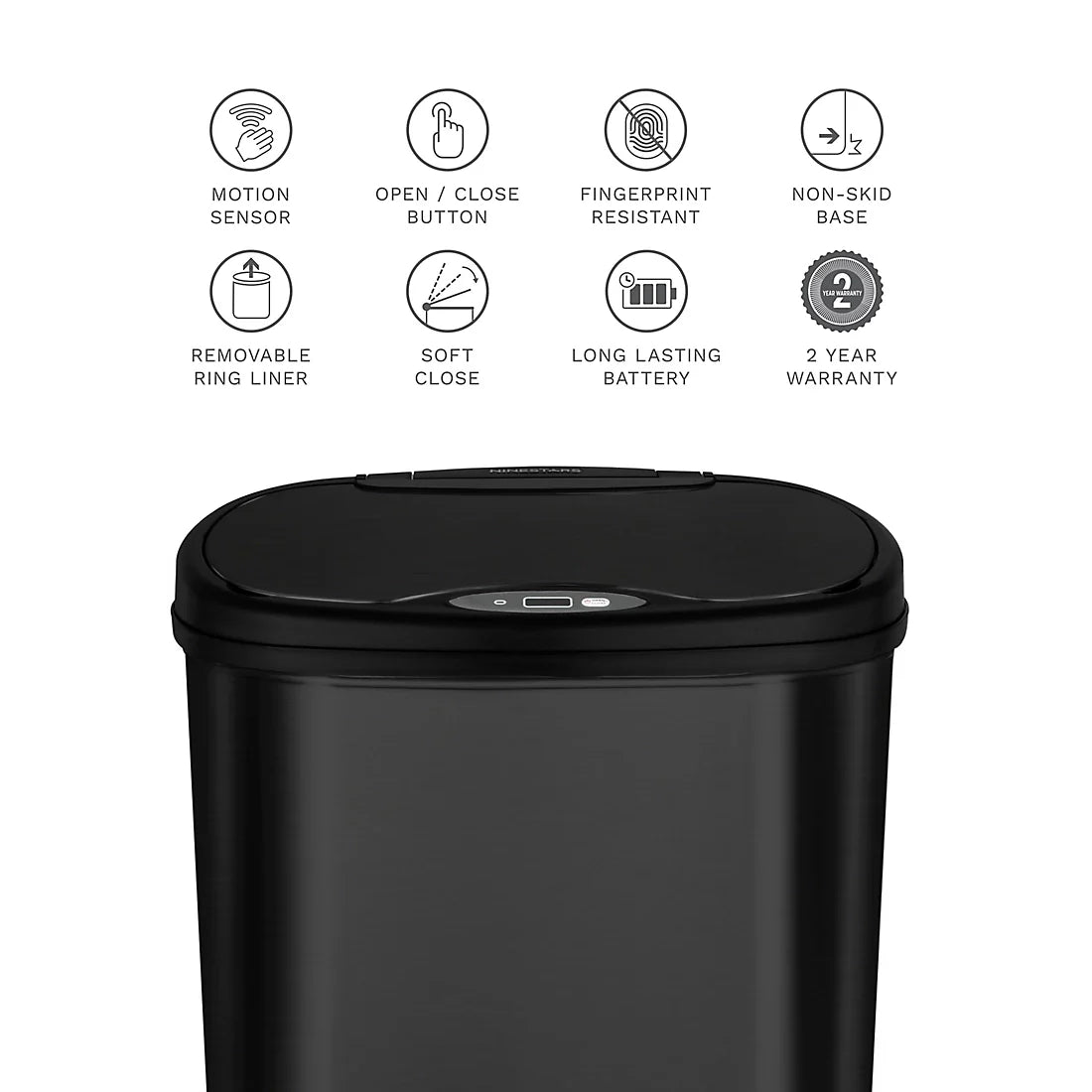Nine Stars 13.2-Gal. Stainless Steel Sensor Trash Can - Black