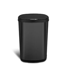 Black sensor trash can with closed lid and smooth, rounded body