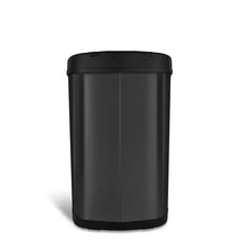 Black sensor trash can back view with closed lid