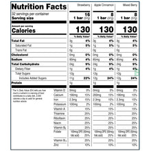 Nutrition Facts panel for Fruit & Grain cereal bars, 130 calories per bar