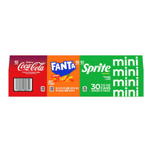 Mini soda variety pack with Coca-Cola cherry, Fanta, and Sprite mini cans