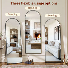 Arched full-length mirror showing standing, hanging, and leaning placement options