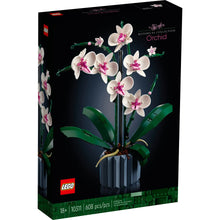 Orchid building set box with pink flower orchid model in blue ribbed pot