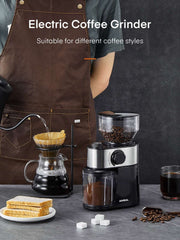 Electric Burr Coffee Grinder with 2-14 Cup Capacity, Aiheal Adjustable Burr Mill Coffee Bean Grinder with 18 Grind Settings for Espresso Drip Coffee and French Press, Black