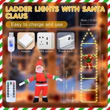 Boxed ladder lights set featuring a hanging Santa and USB rechargeable LED ladder