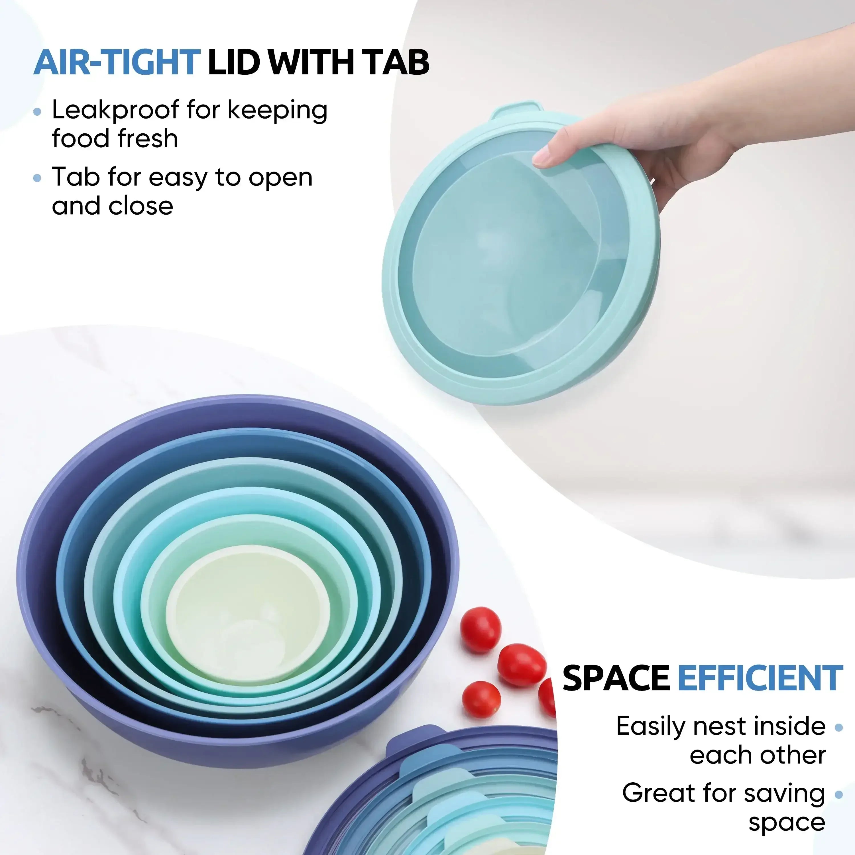 Walchoice Mixing Bowls with Airtight Lids Set of 6, Plastic Nesting Bowls Prep Bowls for Mixing, Serving, Kitchen Preparing, Storage, Microwave & Freezer Safe