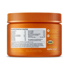 Zesty Paws multivitamin powder jar back label with guaranteed analysis table