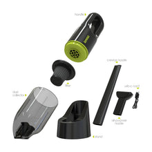 Cordless handheld vacuum with multiple attachments: crevice, brush, dusting nozzle