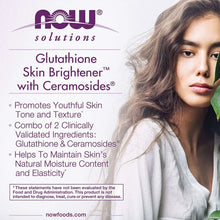 Glutathione Skin Brightener product panel with key benefits and model portrait