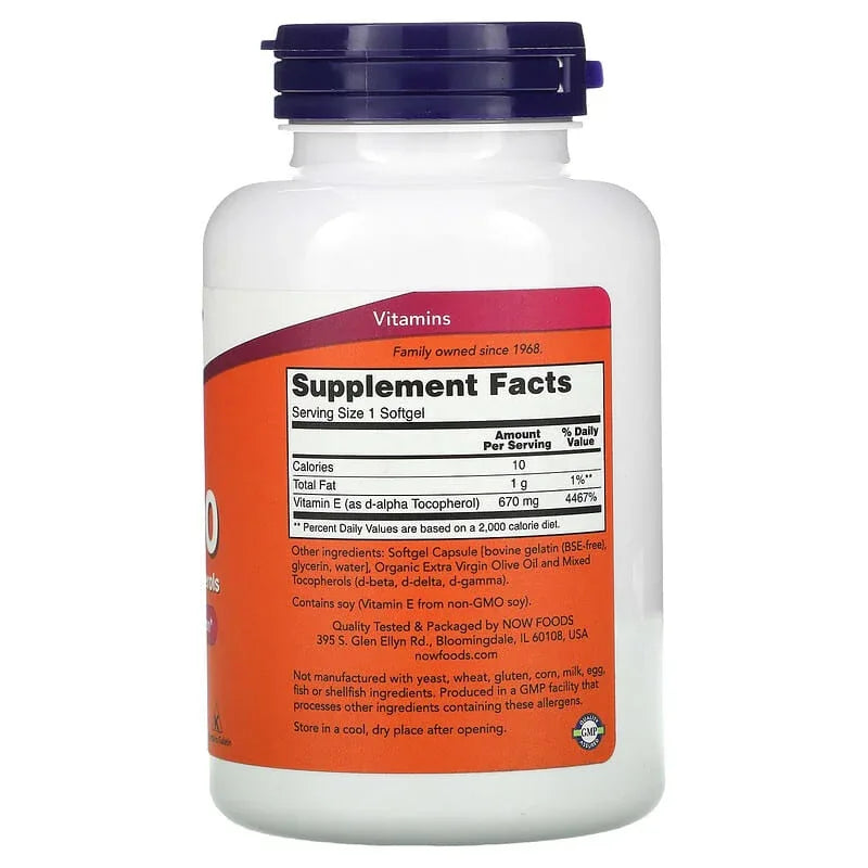 NOW Foods, E-1000 with Mixed Tocopherols, 670 mg (1,000 IU), 50 Softgels
