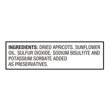 Ingredients label for dried apricots with sulfur dioxide, sodium bisulfite, and potassium sorbate