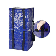 Blue heavy-duty moving packing bag with backpack straps and black side handles