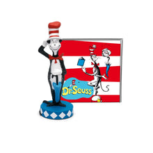 tonies Cat in the Hat figurine next to red story card with illustrated characters