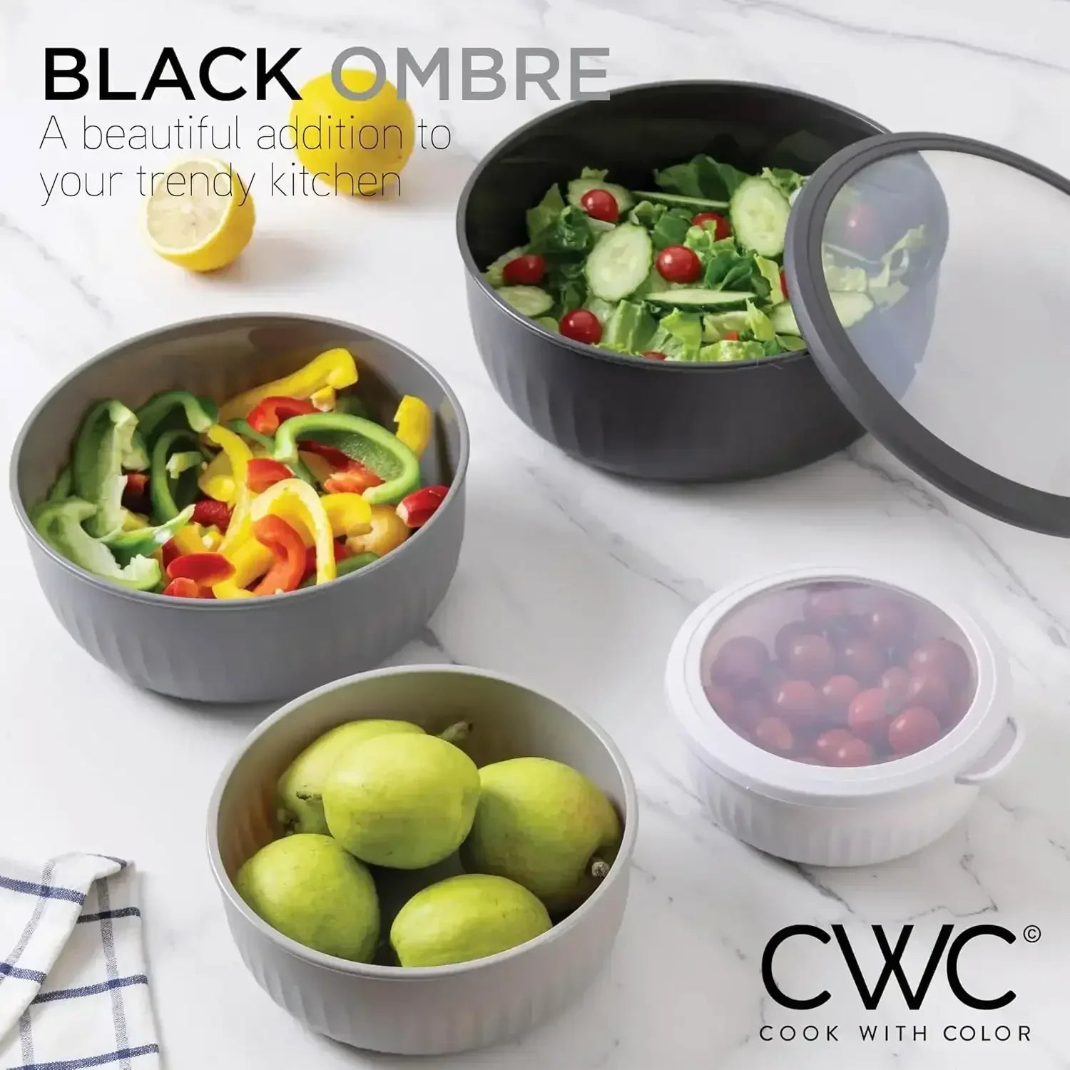 COOK WITH COLOR Meal Prep Containers Wide Mixing Bowls Food Storage Containers with Lids
