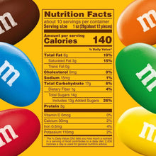 Peanut M&Ms nutrition facts panel with colorful M&M's candy shells around