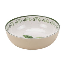Herb and arc motif serving bowl with green rim and shallow center dish