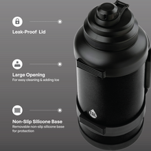 Black stainless steel water bottle with leak-proof style lid and small opening