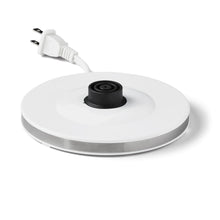White electric kettle power cord with two-prong plug and black base switch