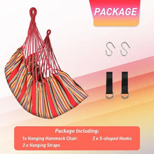 Multicolor hanging hammock chair with two suspension straps and S-shaped hooks set