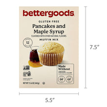 bettergoods gluten free pancake and maple syrup muffin mix box with dimensions