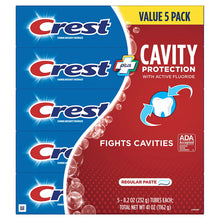 Crest cavity protection toothpaste value 5 pack box, fights cavities, regular paste