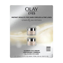 Olay Eyes eye cream twin pack box front with two jars