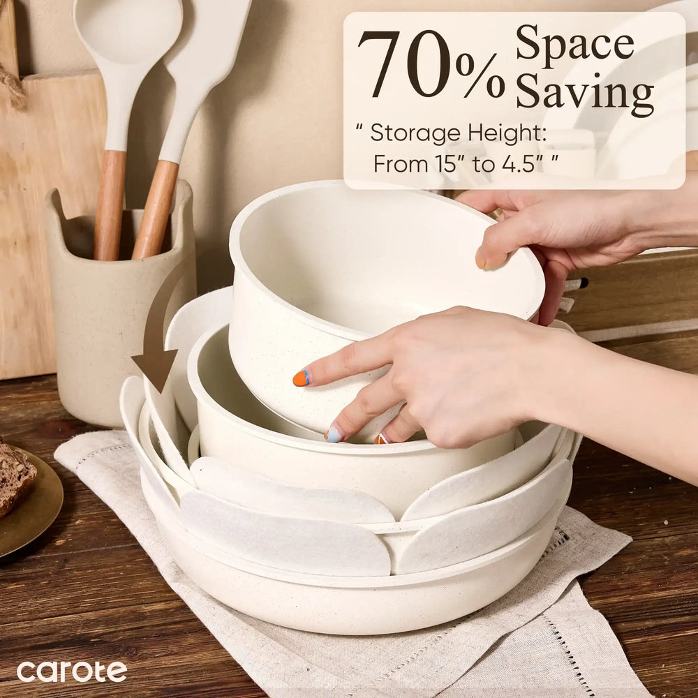 Carote 21 Pcs Nonstick Cookware Set, Pots and Pans Set with Detachable Handles, Oven/Dishwasher Safe, Stackable Kitchen Cooking Set, Granite