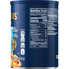 Blue steel canister back panel with Nutrition Facts for whole cashews